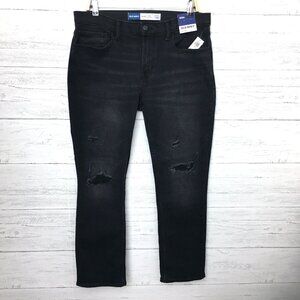 NEW Old Navy Men's Black Slim Straight Leg Jeans Distressed Stretch 34 x 29 READ